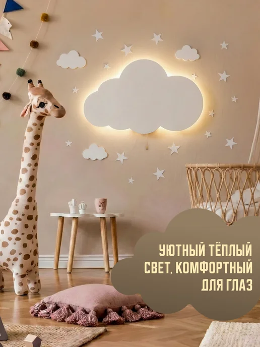МойСвет Детский настенный ночник облако на батарейках, белый, фото 3