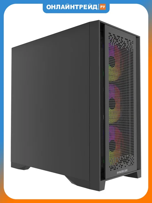 Powercase Компьютерный корпус ByteFlow Pro CP ARGB, черный, черный