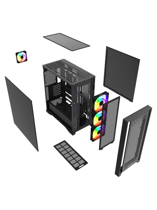 Powercase Компьютерный корпус ByteFlow Pro CP ARGB, черный, черный, фото 7