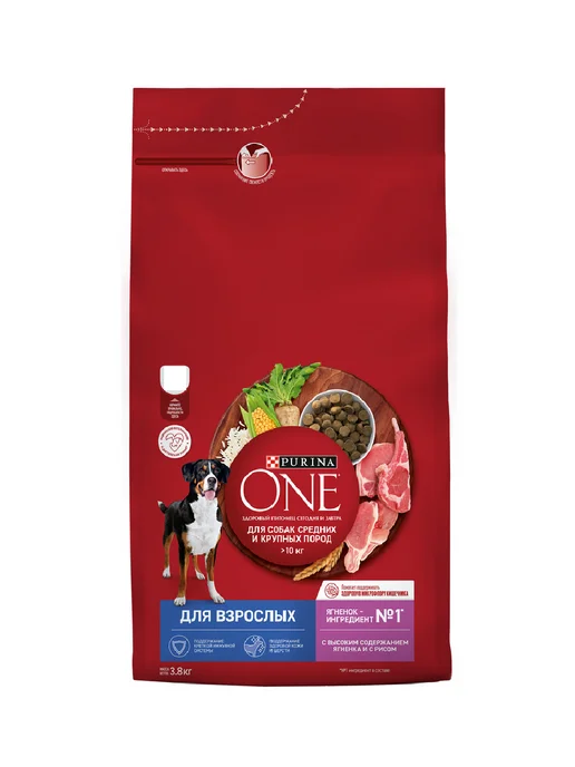 Сухой корм PURINA ONE для собак, ягненок, 3,8 кг