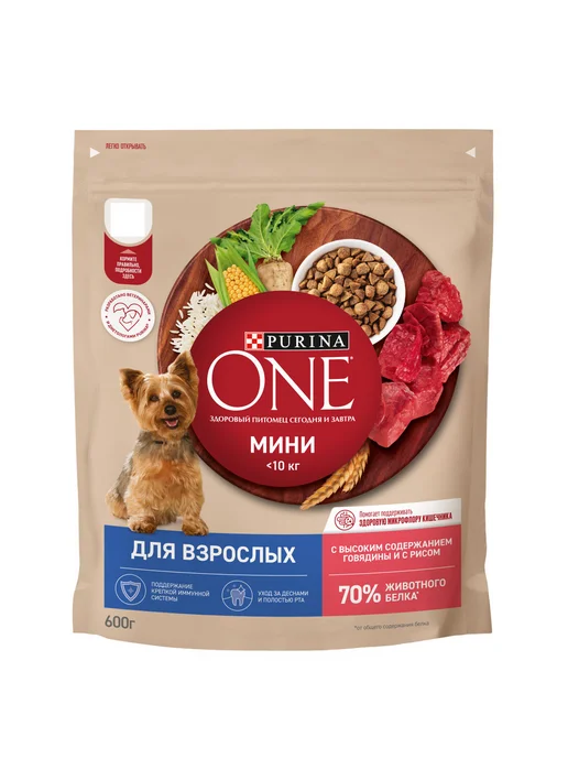 Сухой корм PURINA ONE для собак, говядина, 0,6 кг