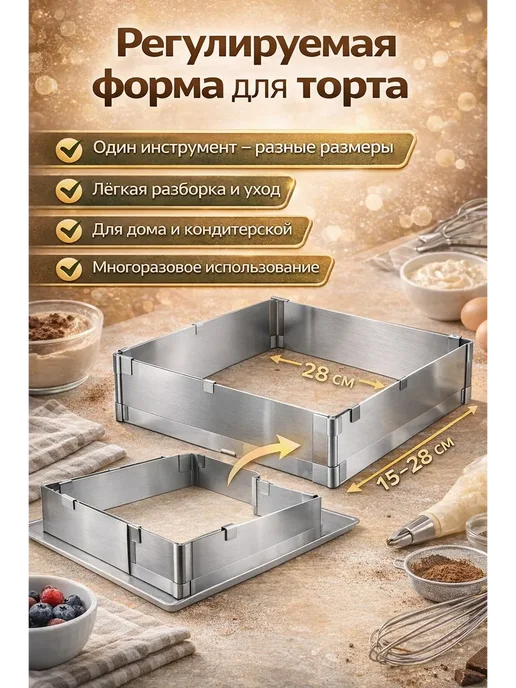 луч333 Формочка кондитерская раздвижная для тортов и коржей, серый