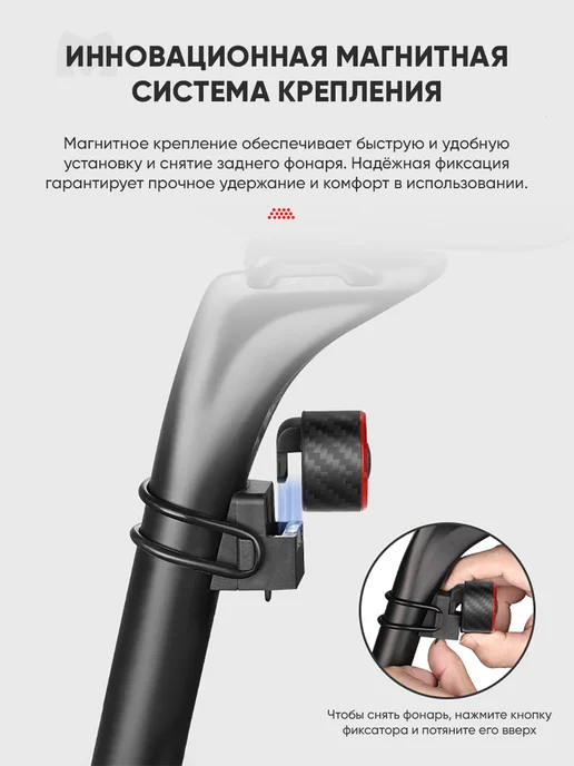 Gaciron Задний велосипедный фонарь LOOP-100Carbon с датчиком, серый, фото 4