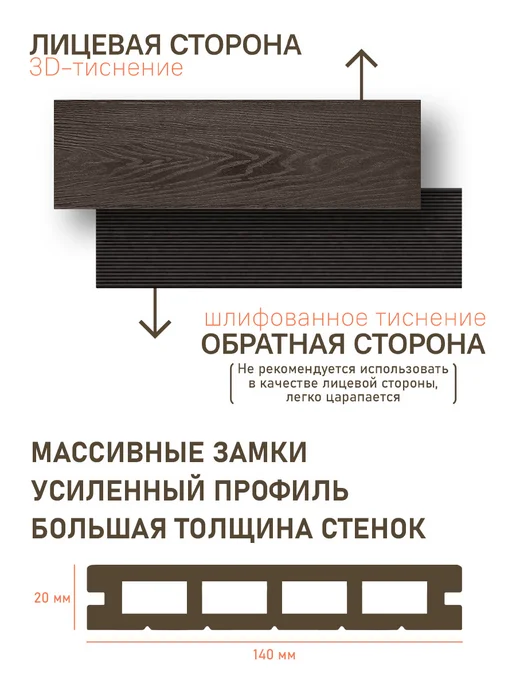 Deck Ecology Террасная доска из ДПК 20х140х1000 мм, декинг стандарт, 4шт, 140x1000 мм, 6 шт, фото 2