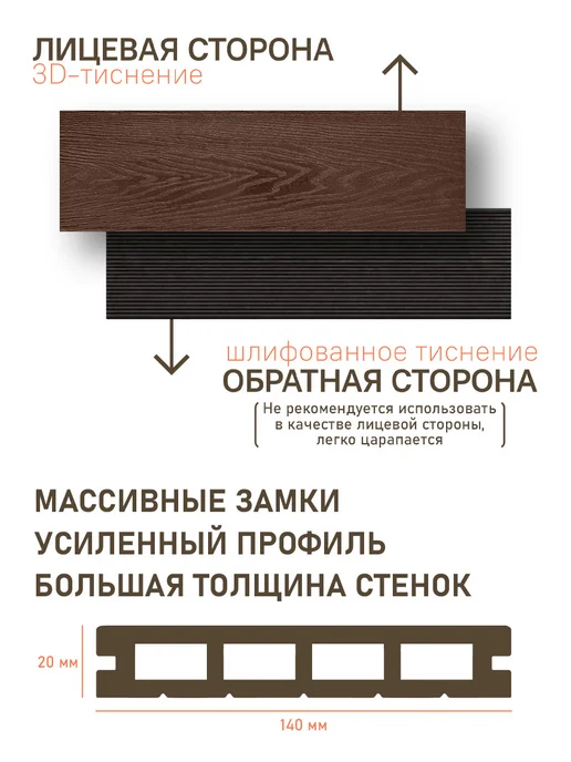 Deck Ecology Террасная доска из ДПК 20х140х2000 мм, декинг стандарт, 6шт, 6 шт, фото 2