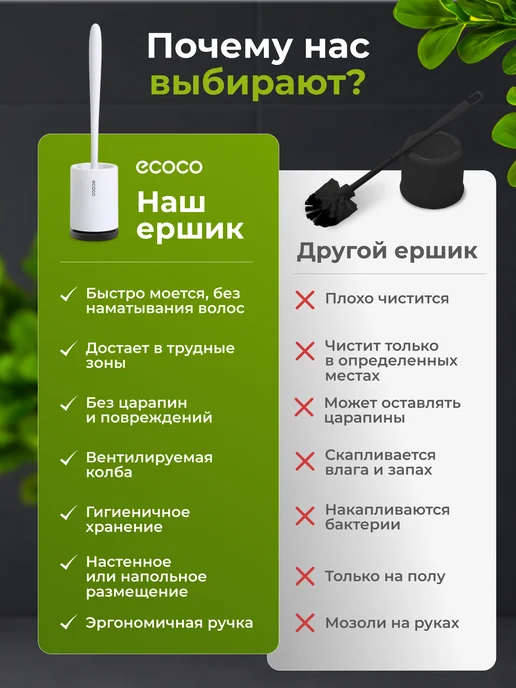 ECOCO Ершик для унитаза силиконовый подвесной с подставкой, черный, фото 8