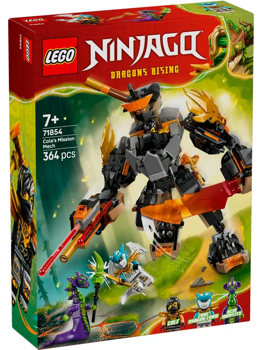 LEGO Конструктор NINJAGO 71854 Миссия Коула робот и дракон Зейн, черный