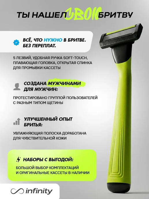 INFINITY Бритва мужская станок для бритья с 12 кассетами, зеленый, фото 3