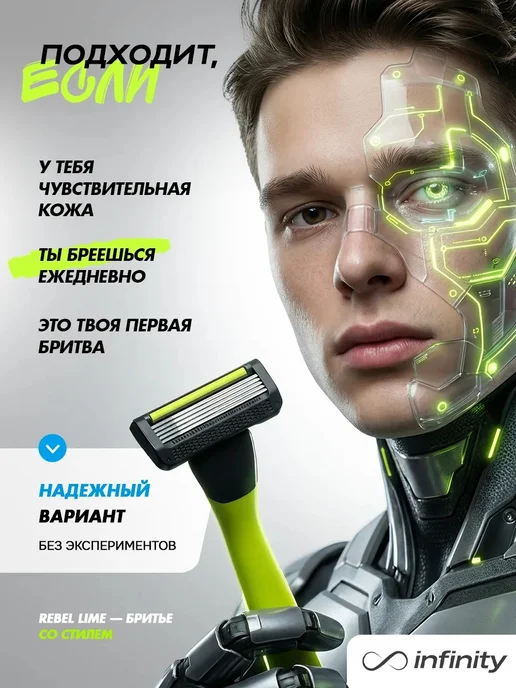 INFINITY Бритва мужская станок для бритья с 12 кассетами, зеленый, фото 4