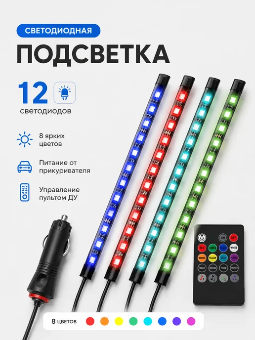 Подсветка в машину светодиодная салона RGB, вариант