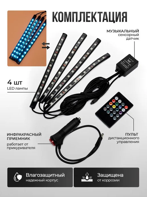 Подсветка в машину светодиодная салона RGB, вариант, фото 2