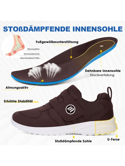 Диабетические обувь Slip-On для опухших ног, ортопедическая, коричневый, фото 8