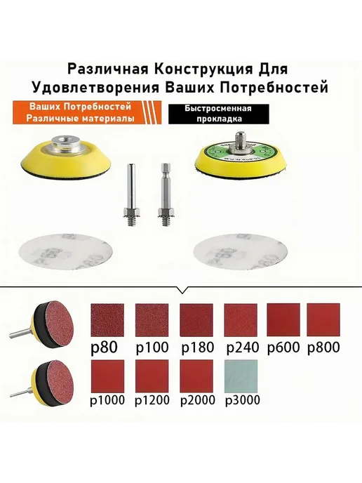 Шлиф. насадка на шуруповерт 50мм 103шт, 103 шт, фото 2