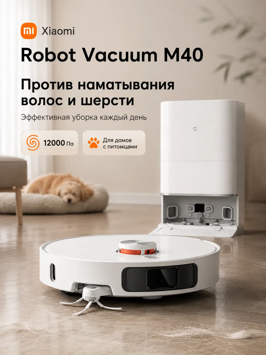 Xiaomi Робот-пылесос M40 моющий с самоочисткой 12000 Па CN