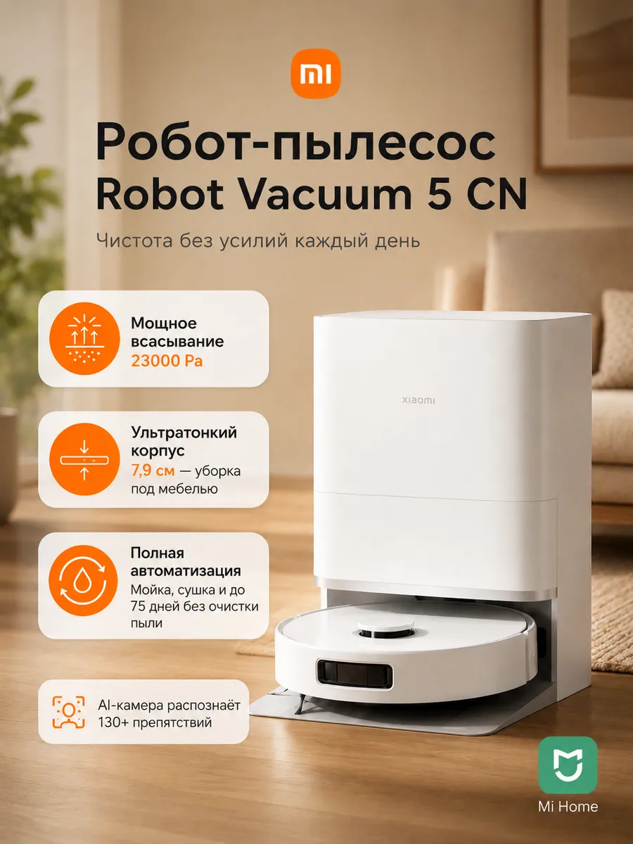 Xiaomi Робот пылесос с влажной уборкой Robot Vacuum 5 CN