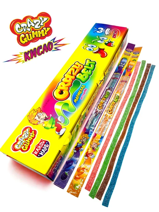 Канди клаб Жевательный мармелад CRAZY GUMMY ремешки ассорти 602гр, 72 шт, фото 2