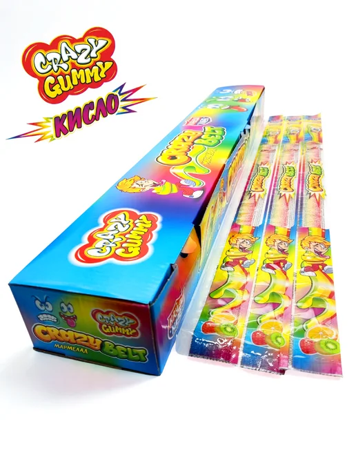 Канди клаб Жевательный мармелад CRAZY GUMMY Радуга ремешки 602гр, 54 шт, фото 3