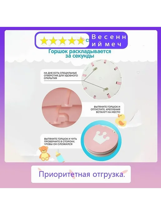 Детский дорожный горшок складной унитаз pink, розовый, фото 5