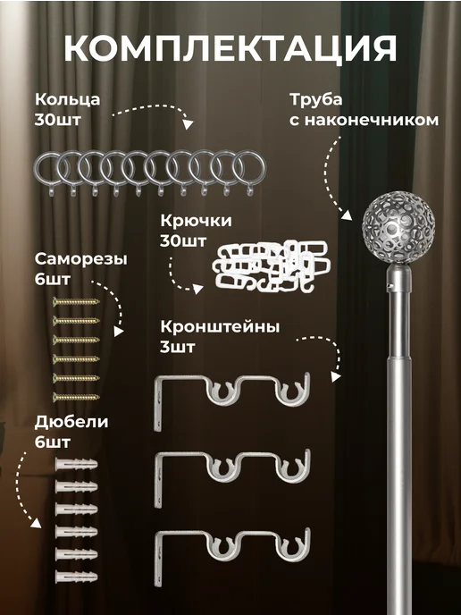 Sundays Home Карниз для штор, настенный, гардина, серый, фото 2