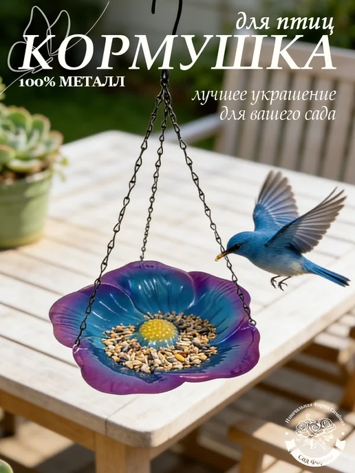 Кормушка для птиц уличная подвесная, синий