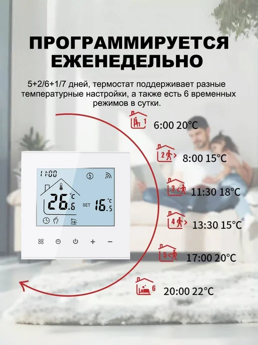 Термостат газового котла, трубное отопление, белый, фото 6