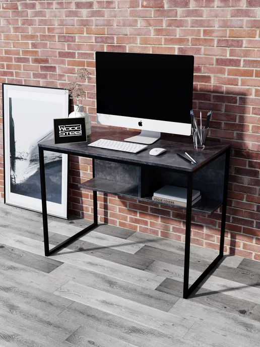WOODSTEEL Стол письменн компьютерный парта 100x58х76 см.Цемент Тёмный, 100x58x76 см, фото 5