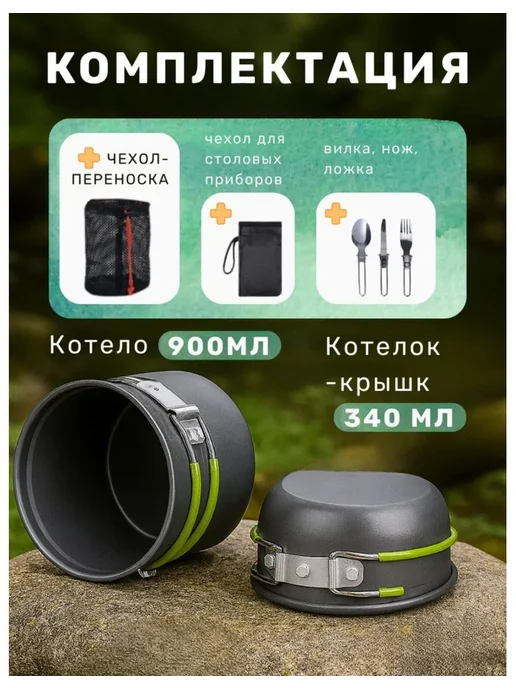 Котелок походный туристический с приборами, вариант, фото 2