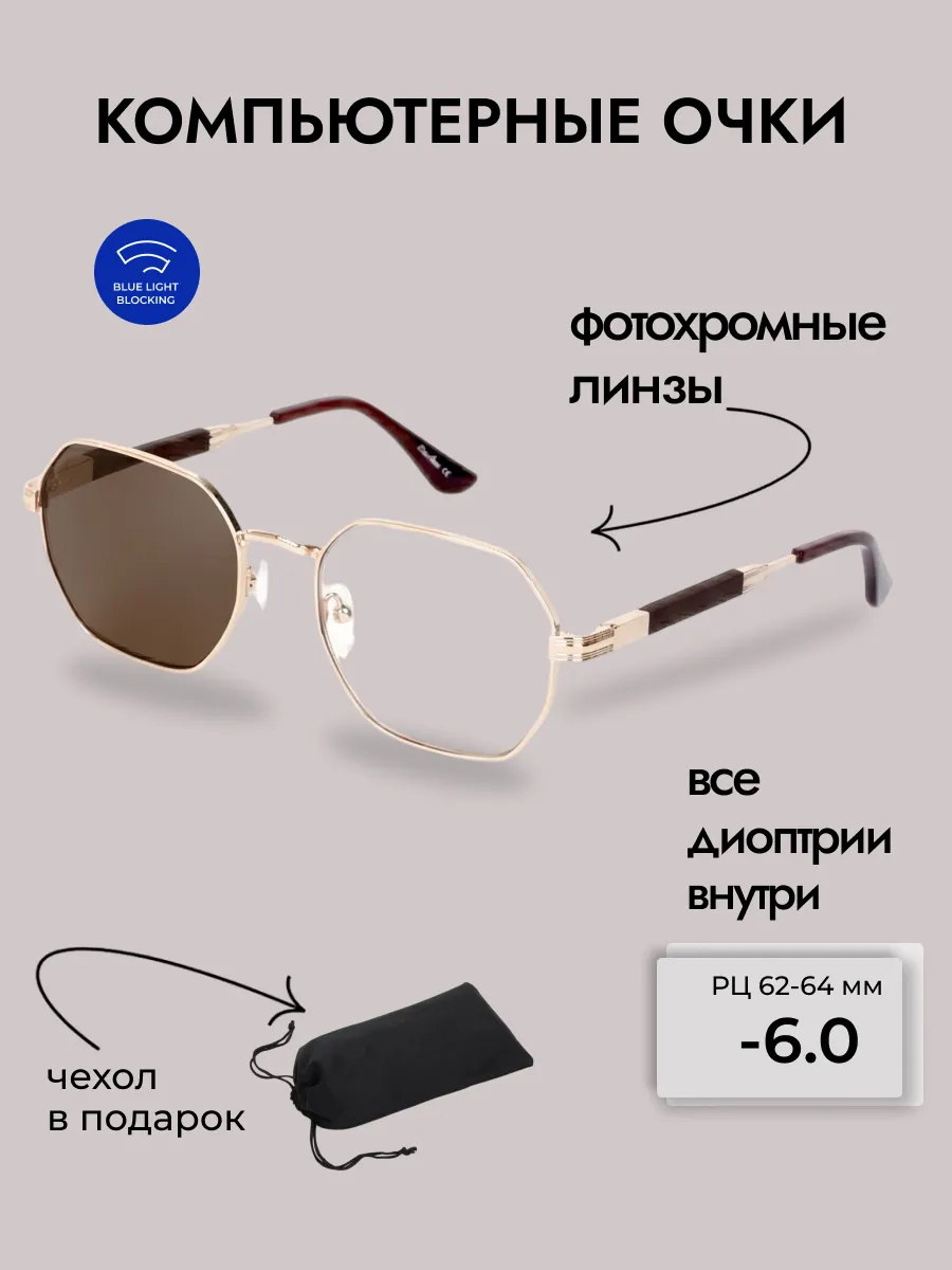 Очки для зрения женские многоугольные фотохромные