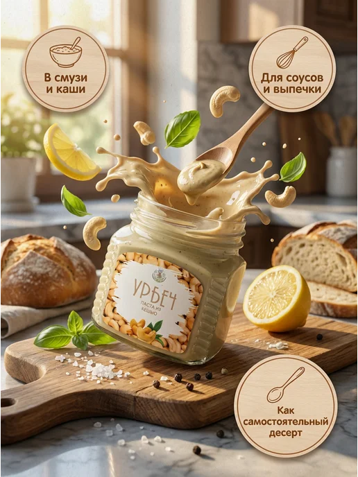 Eco Dom урбеч из кешью без сахара 200 г, 400 г, фото 4