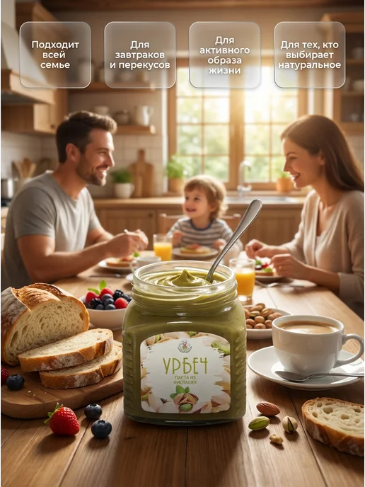 Eco Dom Паста фисташковая Урбеч без сахара 200г, 400 г, фото 5