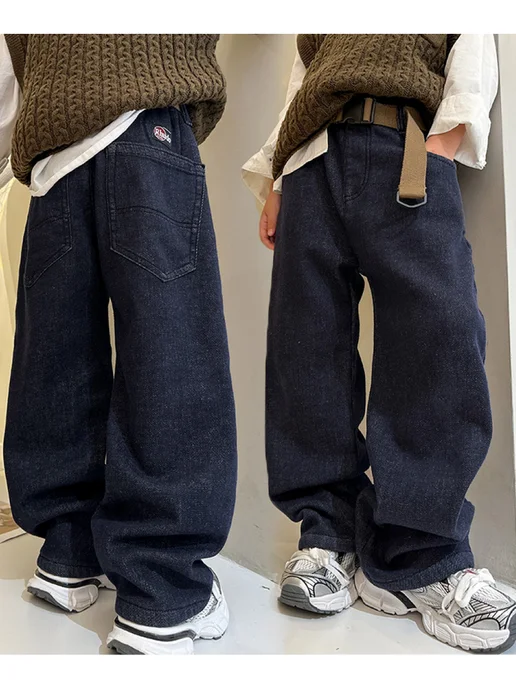 Zazibam kids wear Джинсы на резинке широкие багги, синий, фото 2