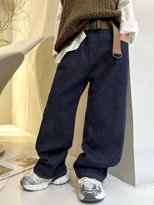 Zazibam kids wear Джинсы на резинке широкие багги, синий, фото 4