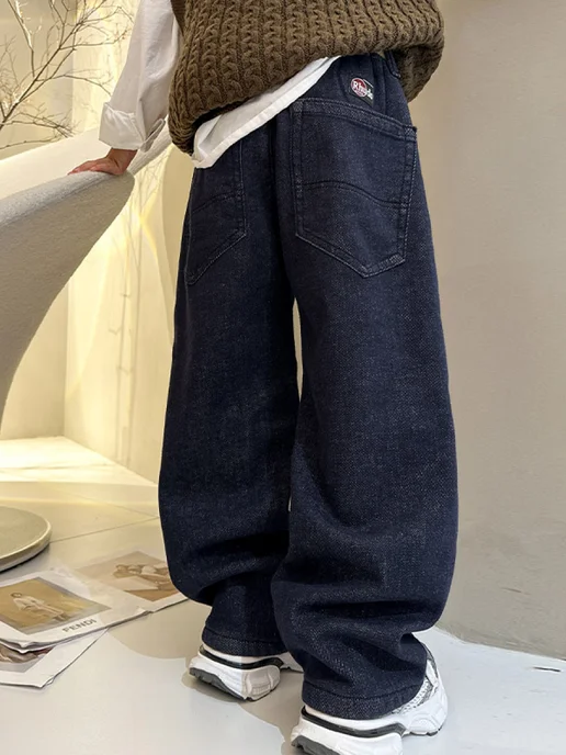 Zazibam kids wear Джинсы на резинке широкие багги, синий, фото 5