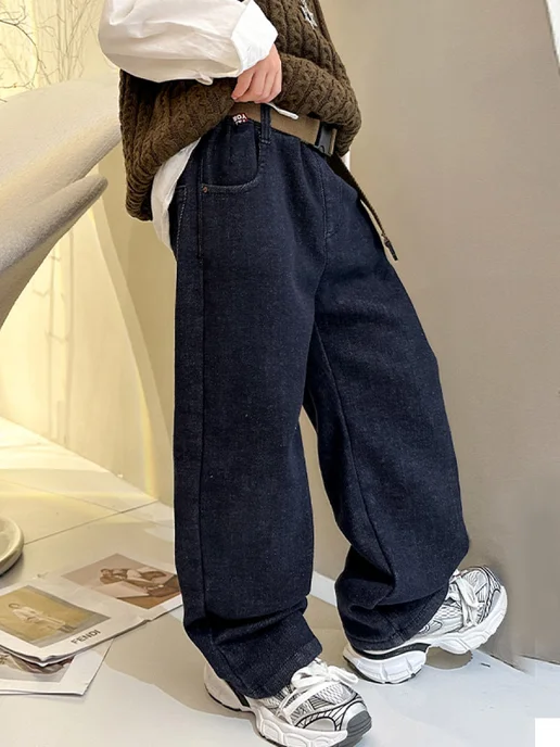 Zazibam kids wear Джинсы на резинке широкие багги, синий, фото 6