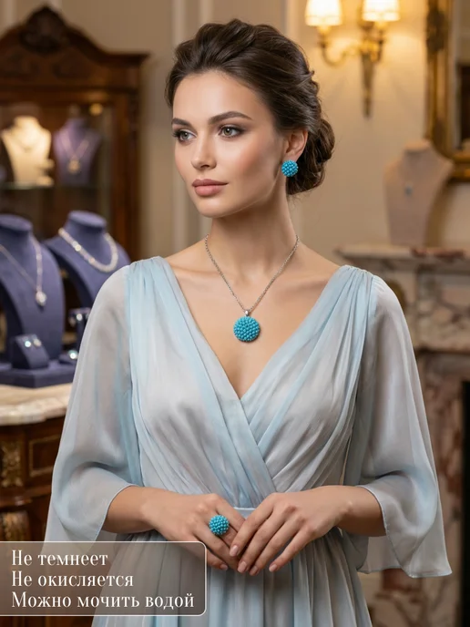 Solita Комплект серьги с подвеской и кольцом, голубой, фото 3