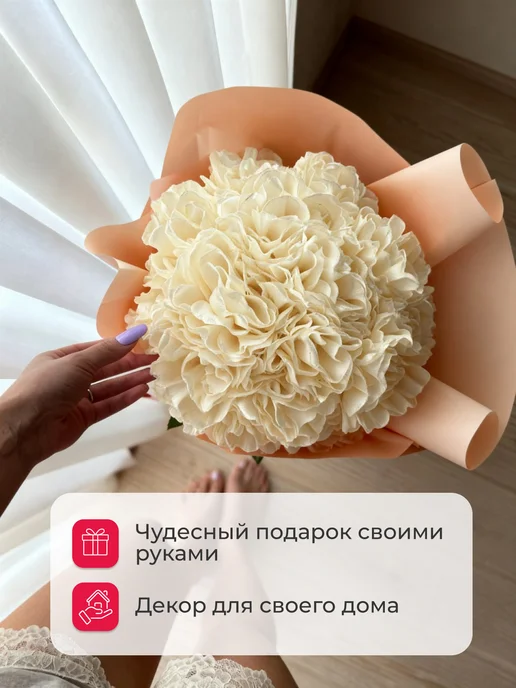 Букет роз из атласных лент, белый, фото 4