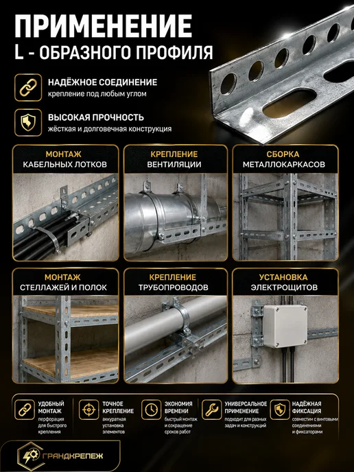 Профиль монтажный L-образный оцинкованный 30x30x1000 мм, вариант, фото 3