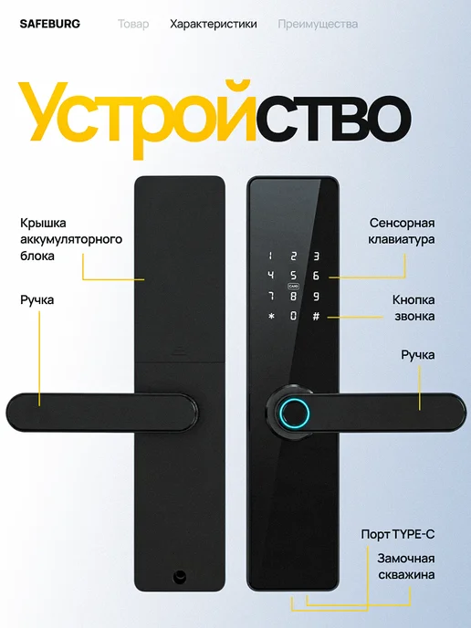 SAFEBURG Умный дверной замок SMART F1, черный, фото 5