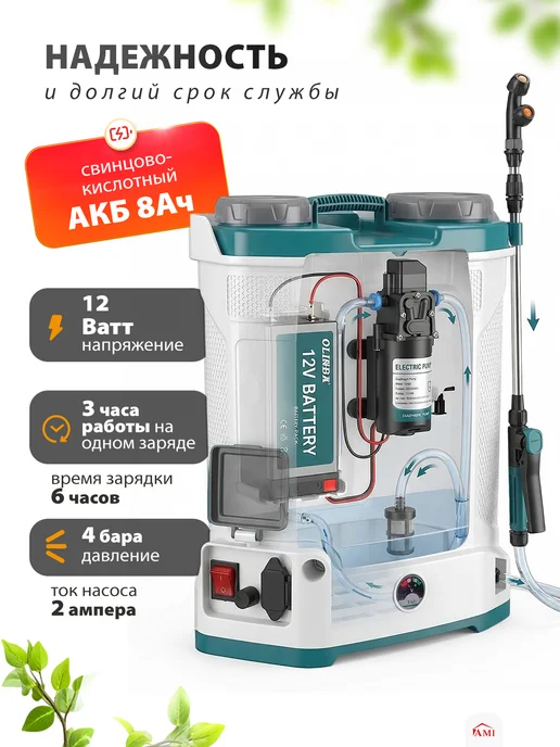 AMI Опрыскиватель аккумуляторный садовый для полива растений 10л, 12 л, фото 4