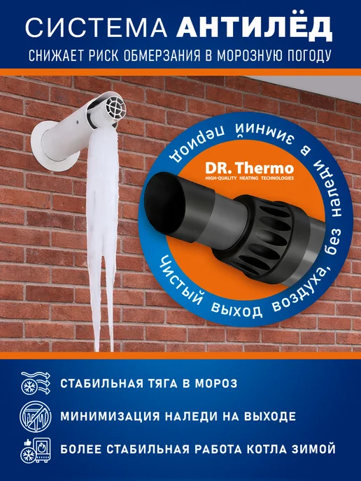 DR Thermo Дымоход коаксиальный комплект Антилед 60 100 - 1,0 м Серый, 1 м, фото 4