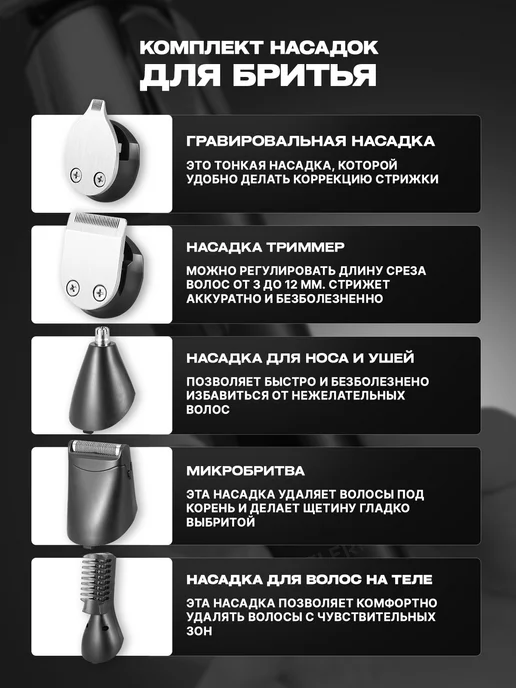 Машинка для стрижки волос и бритья бороды FFTR_07, серый, фото 7
