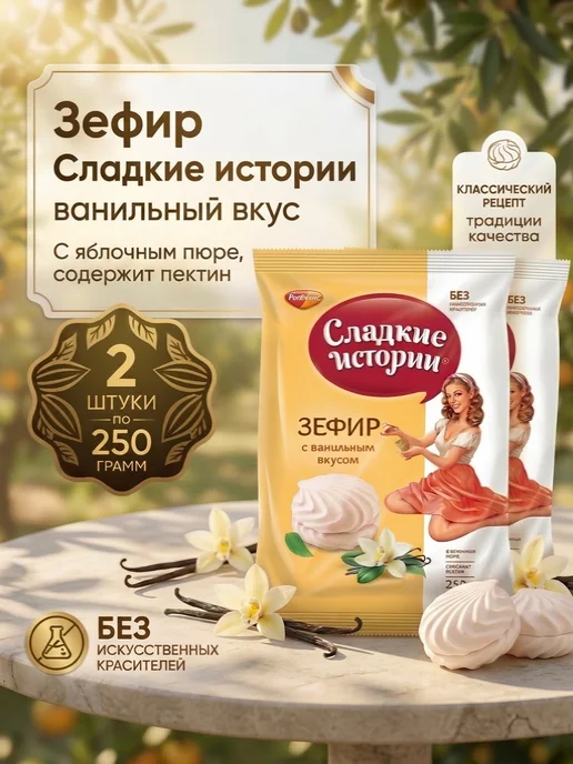 РотФронт Зефир Сладкие истории с ванильным вкусом 250 гр 2 шт, 250 г, 2 шт