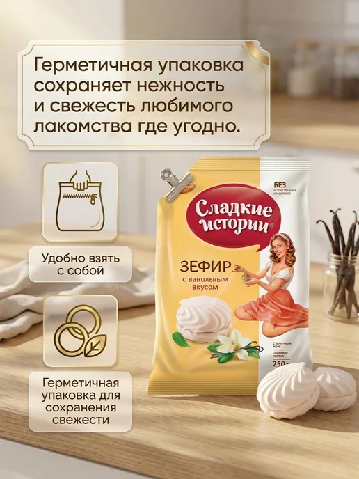 РотФронт Зефир Сладкие истории с ванильным вкусом 250 гр 2 шт, 250 г, 2 шт, фото 6