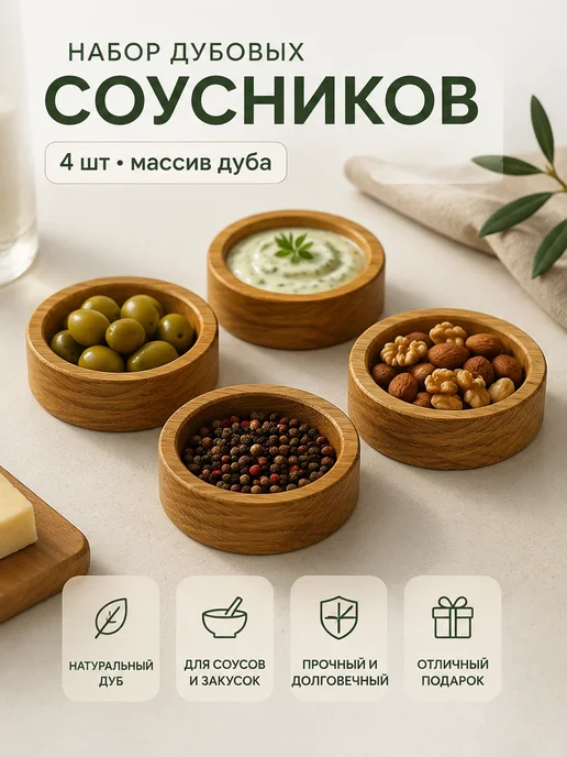 NEFRIT Набор соусников из натурального дуба, 4 шт, 4 шт