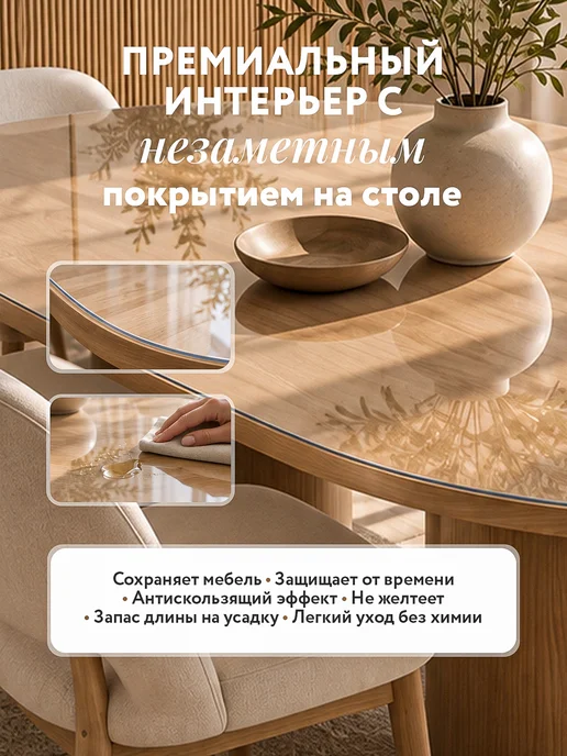 ДомУмКа Жидкое стекло на стол овальное 90х150 см 1,5 мм, 90x150 см, фото 4