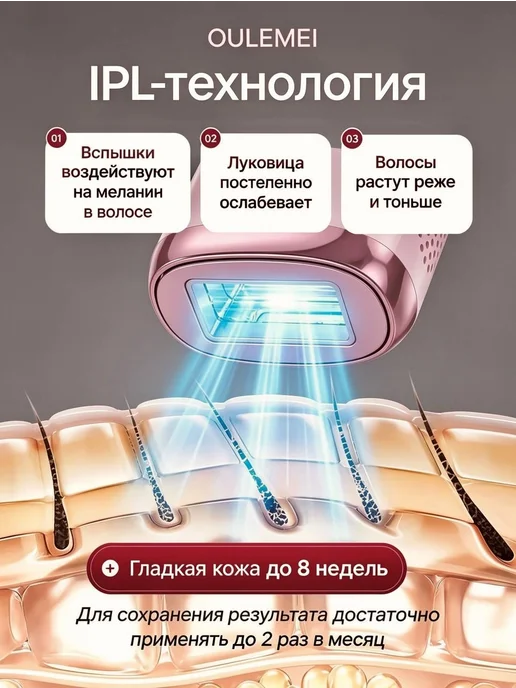 OULEMEI Фотоэпилятор лазерный для удаления волос, фиолетовый, фото 2