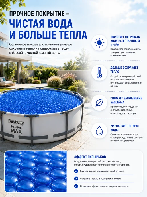 Bestway Солнечное покрывало для бассейна 244 см 58060, белый, фото 4
