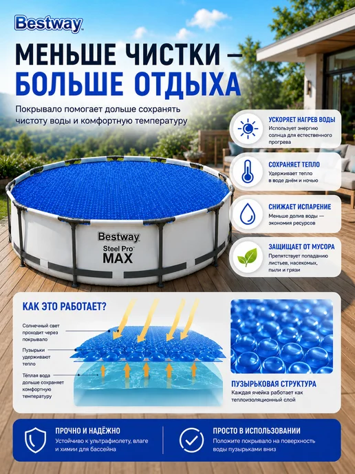Bestway Солнечное покрывало для бассейна 244 см 58060, белый, фото 6