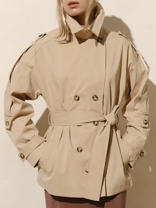 January Укороченный тренчкот с поясом, бежевый