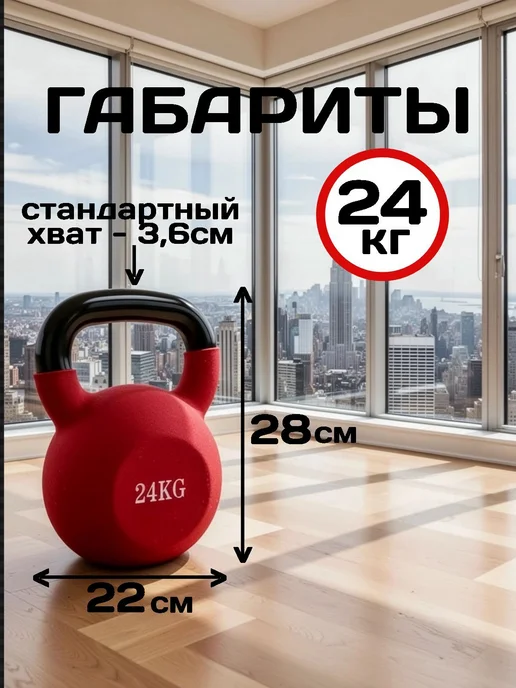 Гиря 24 кг синяя, 24 кг, красный, фото 2